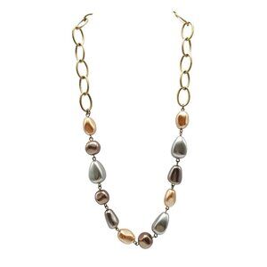 Dana Buchman Gold Tone Chain Necklace With Multicolor Faux Pearl Accents